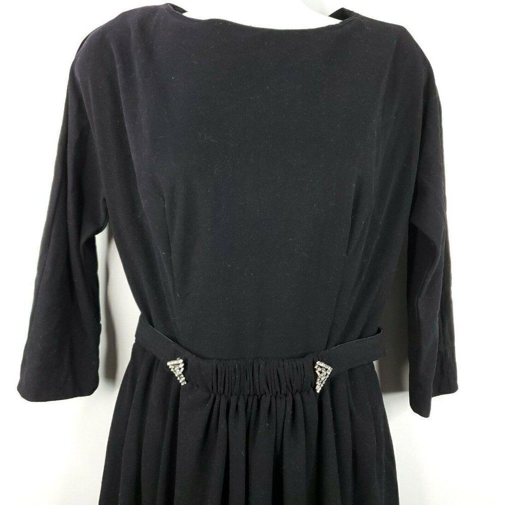 Vintage 60s Henry Lee Midi Dress S Black Rhinestone Apron Belt Tulle Lined